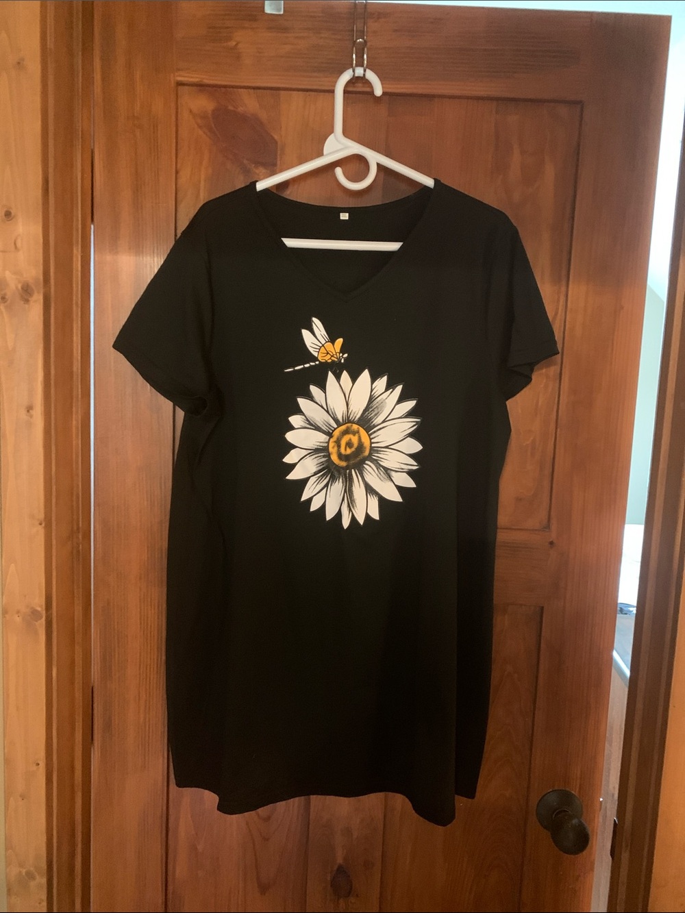 Black Daisy Graphic V-Neck Swimsuit Cover -Up, Unbranded